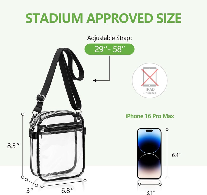 MAYTREE Clear Purse Stadium Approved with Adjustable Strap, 8.5”x6.8”x3” Clear Bag for Stadium Events, Concerts, Work - Image 2